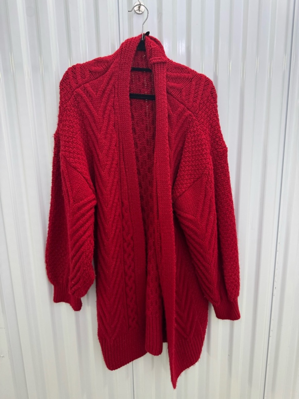 Topshop: Red Open-Front Cable Knit Women's Sweater Cardigan